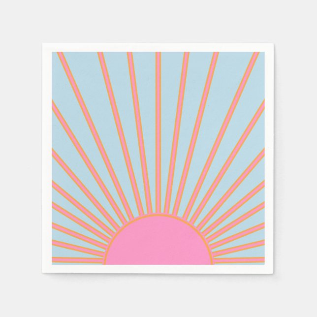 Le Soleil 02 Retro Sun Pink And Blue Sunshine Napkins (Front)
