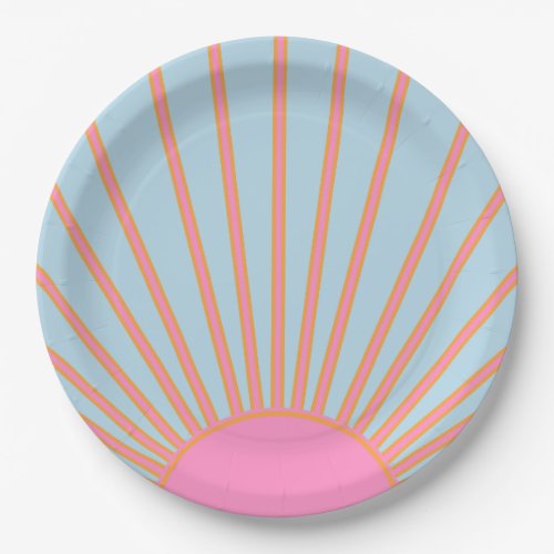 Le Soleil 02 Retro Sun Pink And Blue Sunshine Paper Plates