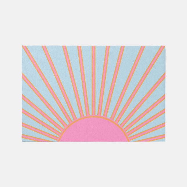 Le Soleil 02 Retro Sun Pink And Blue Sunshine Rug (Front)