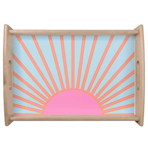 Le Soleil 02 Retro Sun Pink And Blue Sunshine Serving Tray