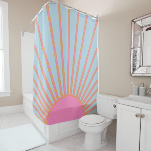 Le Soleil 02 Retro Sun Pink And Blue Sunshine Shower Curtain