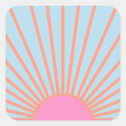 Le Soleil 02 Retro Sun Pink And Blue Sunshine Square Sticker