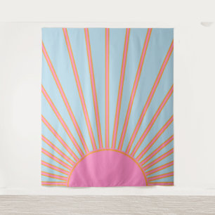Le Soleil 02 Retro Sun Pink And Blue Sunshine Tapestry