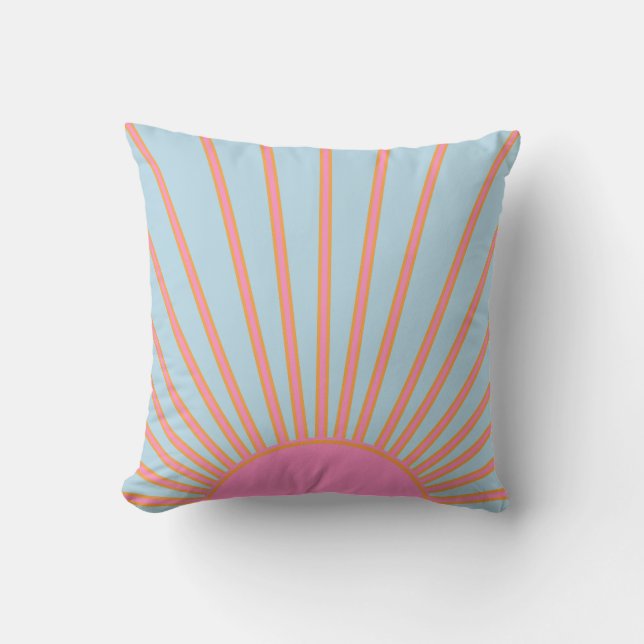 Le Soleil 02 Retro Sun Pink And Blue Sunshine Throw Pillow (Front)