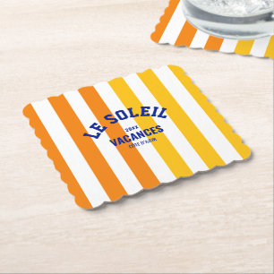 Le Soleil Vacances Côte d'Azur Cabana Stripe Paper Coaster