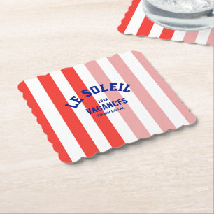 Le Soleil Vacances French Riviera Cabana Stripe Paper Coaster