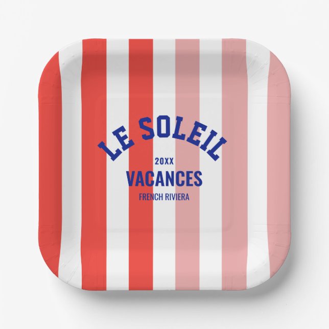 Le Soleil Vacances French Riviera Cabana Stripe Paper Plates (Front)