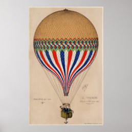 Le Tricolor hot air balloon poster vintage art