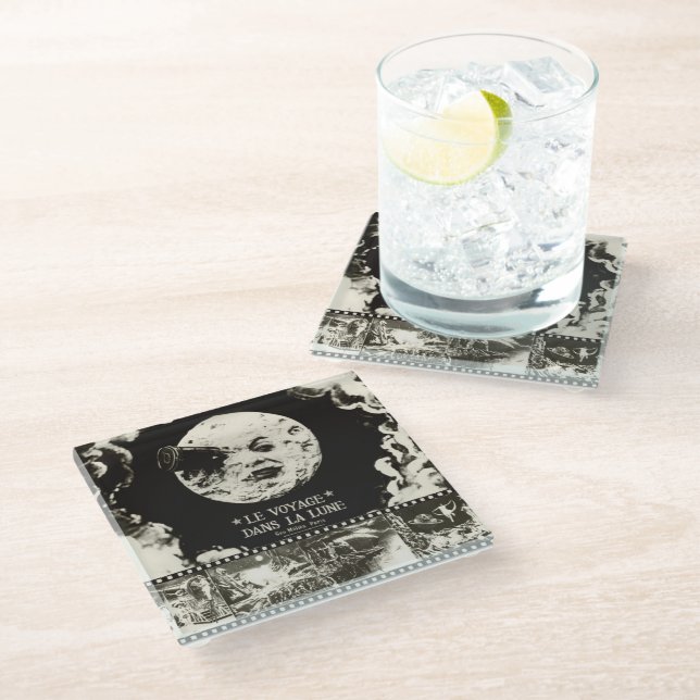 'Le Voyage Dans La Lune' Glass Coaster (Angled)