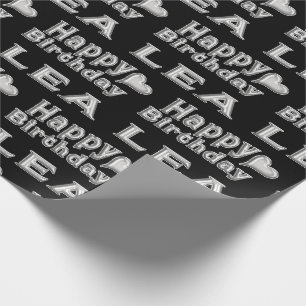 Lea Happy Birthday silver black wrapping paper