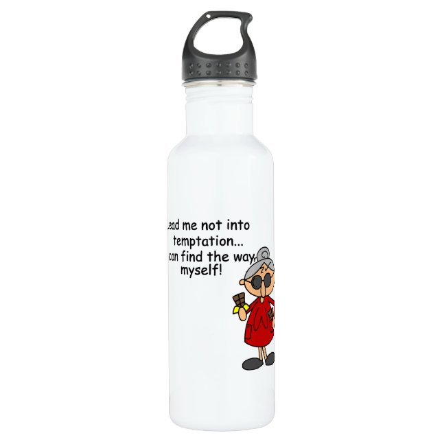 Lead Me Not Into Temptation Humor Stainless Steel Water Bottle (Front)