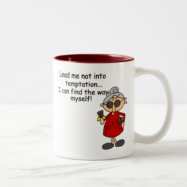 Lead Me Not Into Temptation Humor Two-Tone Coffee Mug (Right)