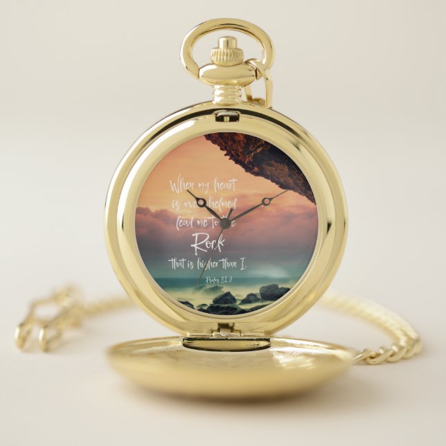 Lead me to the Rock Psalms Bible Verse Pocket Watch (Inside)