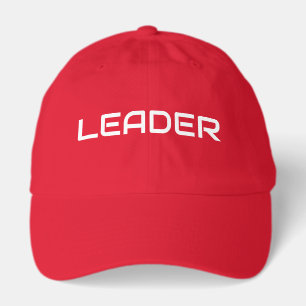 LEADER Modern White Text Bright Red Background Hat