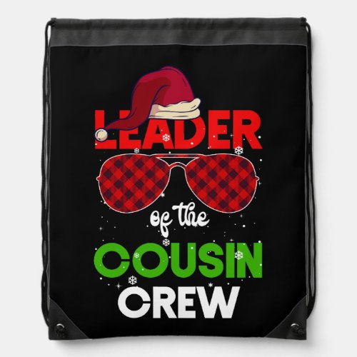Leader of the Cousin Crew Christmas Buffalo Red Pl Drawstring Bag