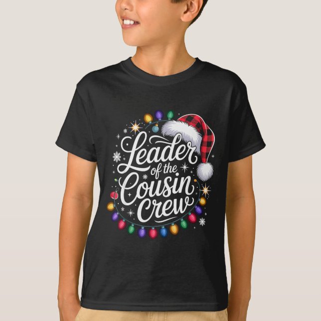 Leader Of The Cousin Crew Xmas Lights Red Plaid Sa T-Shirt (Front)