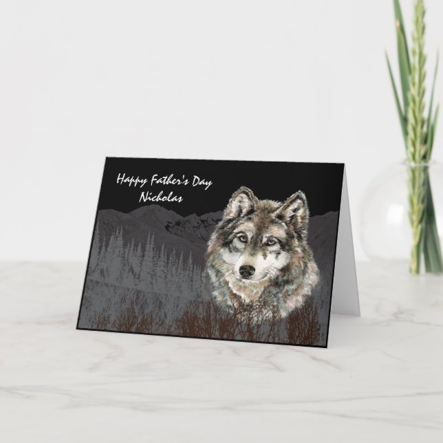 Leader of the Pack Father Custom Name Wolf Animal Card (Front)