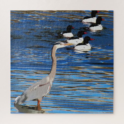 Leading the Way _ Heron and Merganser Ducks Jigsaw Puzzle