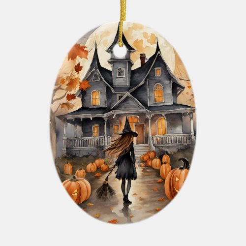 Leading The Way Witch AI Generated  Ceramic Ornament
