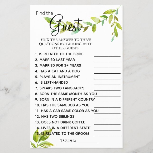 Leads Find the Guest Bridal shower game card Flyer (Front)