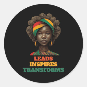 Leads, Inspires, Transforms Black History Month Classic Round Sticker