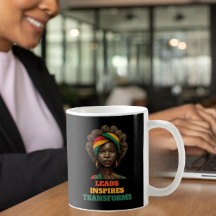 Leads, Inspires, Transforms Black History Month Coffee Mug