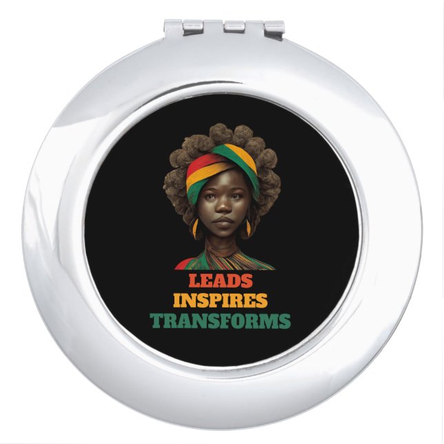 Leads, Inspires, Transforms Black History Month Compact Mirror (Front)
