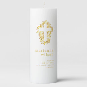 Leaf and Cross Baptism Pillar Candle
