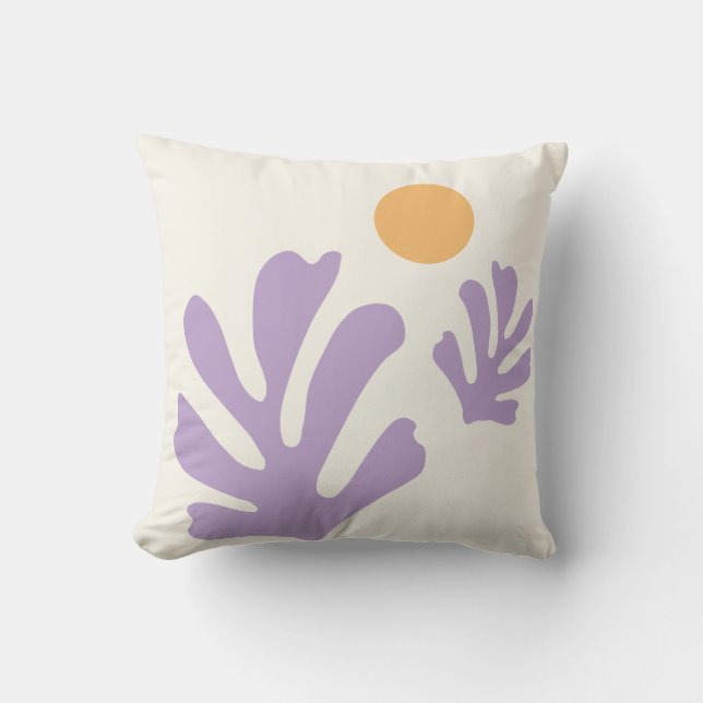 Leaf And Sun Cut Outs Abstract Shapes Yellow Lilac Throw Pillow (Front)