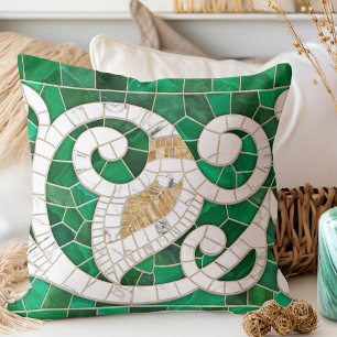 Leaf and Swirl Marble Mosaic Art - Throw Pillow