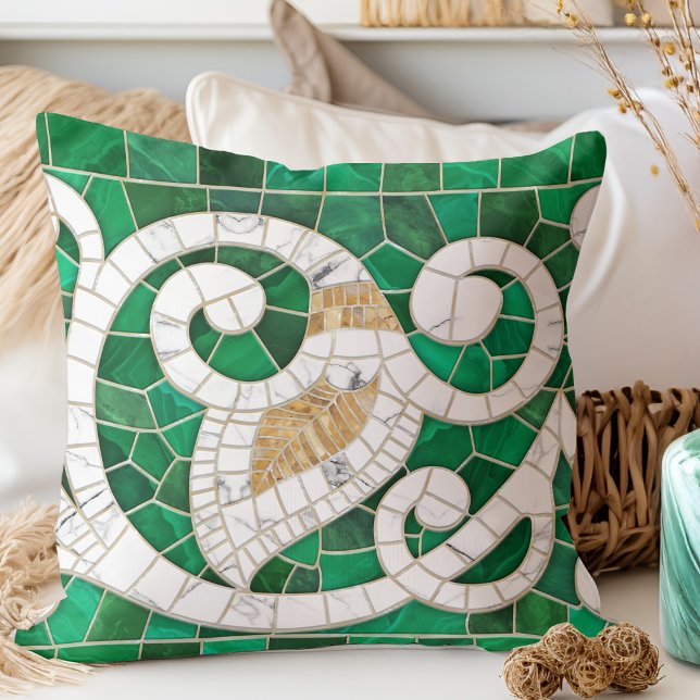 Leaf and Swirl Marble Mosaic Art -  Throw Pillow (Creator Uploaded)