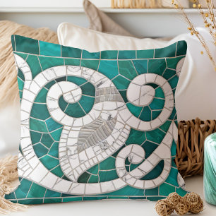 Leaf and Swirl Marble Mosaic Art -  Throw Pillow