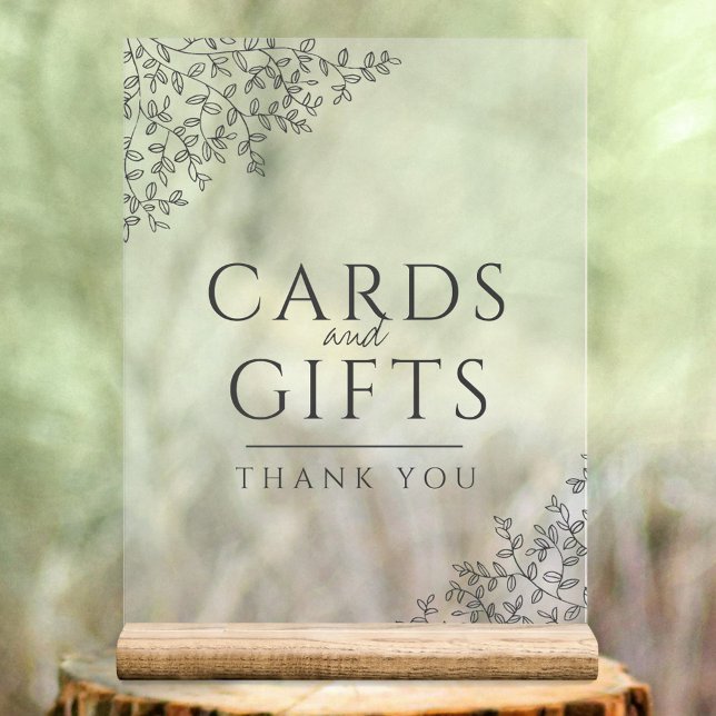 Leaf art wedding dark gray white cards and gifts acrylic sign (Creator Uploaded)