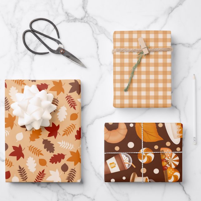 Leaf Autumn desserts Happy Thanksgiving  Wrapping Paper Sheets (Front)