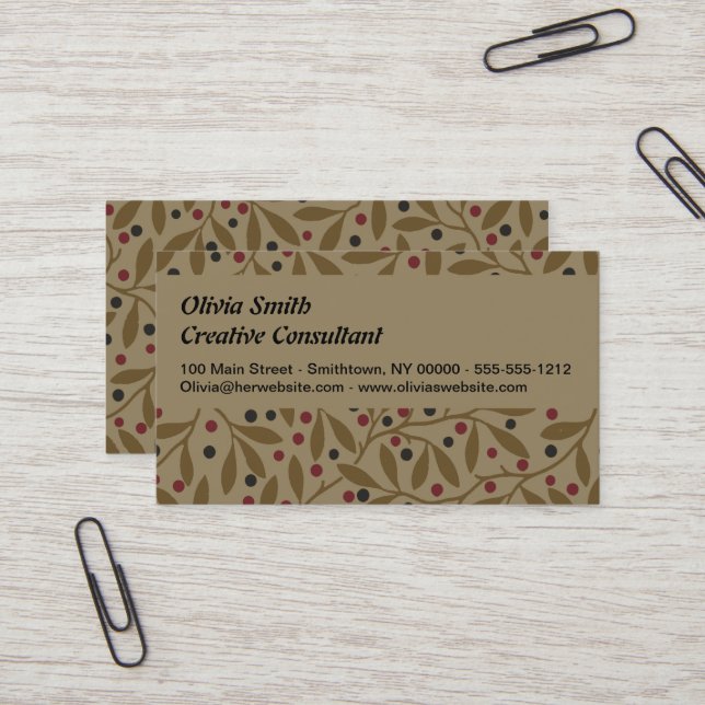 Leaf Berry Classic Colorful Pretty Pattern Art Business Card (Front/Back In Situ)