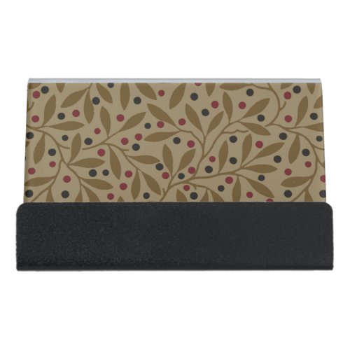 Leaf Berry Classic Colorful Pretty Pattern Art Desk Business Card Holder