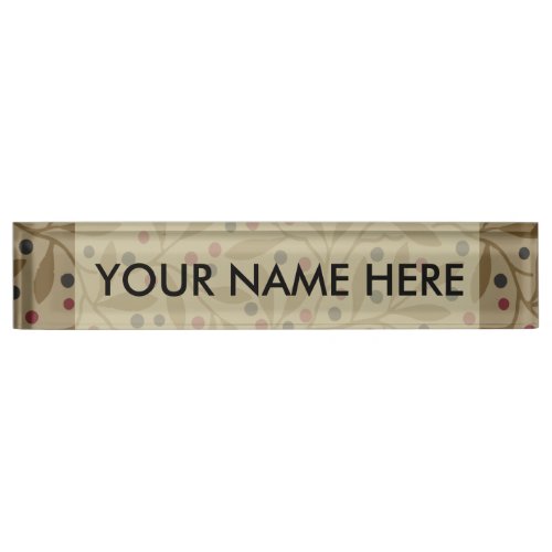 Leaf Berry Classic Colorful Pretty Pattern Art Desk Name Plate