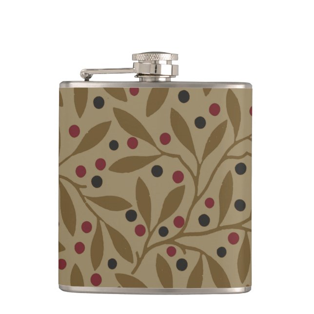 Leaf Berry Classic Colorful Pretty Pattern Art Flask (Front)