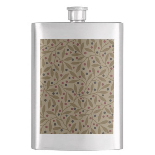 Leaf Berry Classic Colorful Pretty Pattern Art Flask