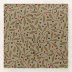 Leaf Berry Classic Colorful Pretty Pattern Art Glass Coaster