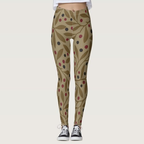 Leaf Berry Classic Colorful Pretty Pattern Art Leggings