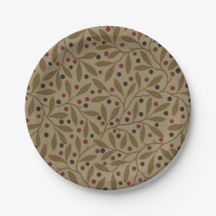 Leaf Berry Classic Colorful Pretty Pattern Art Paper Plates
