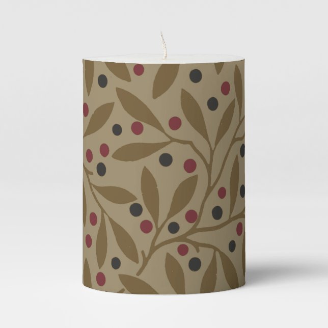 Leaf Berry Classic Colorful Pretty Pattern Art Pillar Candle (Front)