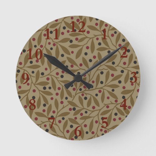 Leaf Berry Classic Colorful Pretty Pattern Art Round Clock