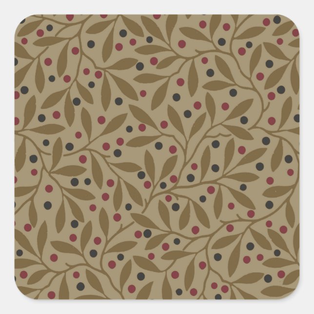 Leaf Berry Classic Colorful Pretty Pattern Art Square Sticker (Front)