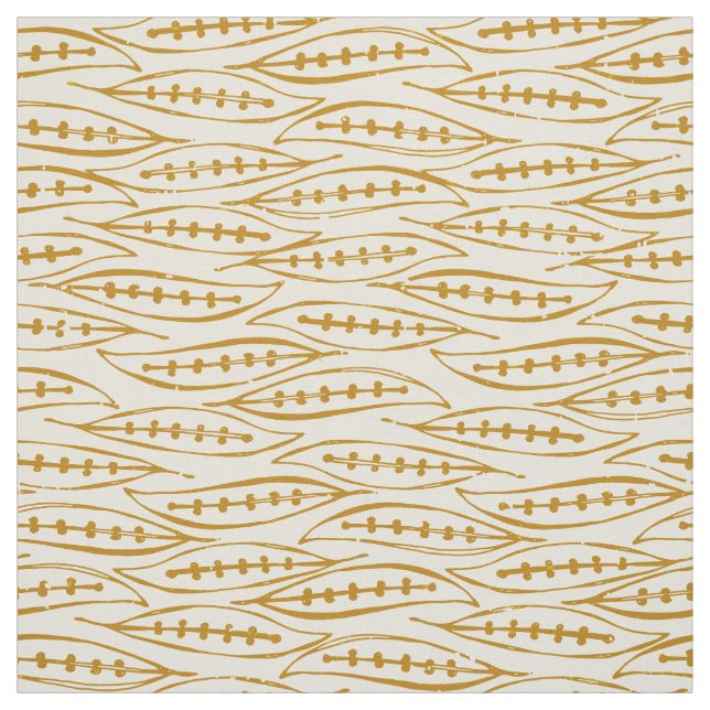 leaf block gold ivory fabric (Swatch)