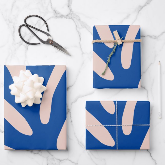 Leaf Blue Beige Wrapping Paper Sheets (Front)