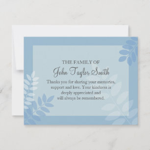 Leaf Blue Funeral Note Card Flat Bereavement Note