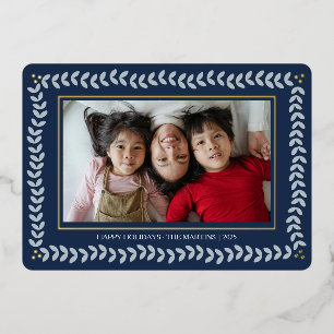 Leaf botanical frame holidays foil Christmas Card