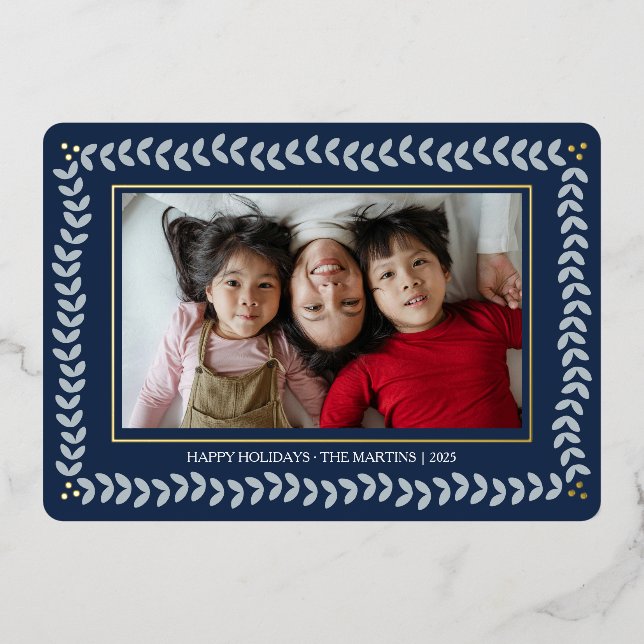 Leaf botanical frame holidays foil Christmas Card (Front)